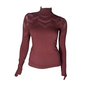 Athleta Top Women Small Dark Red Long Sleeve Layer Turtle Neck Stretch Slim Fit